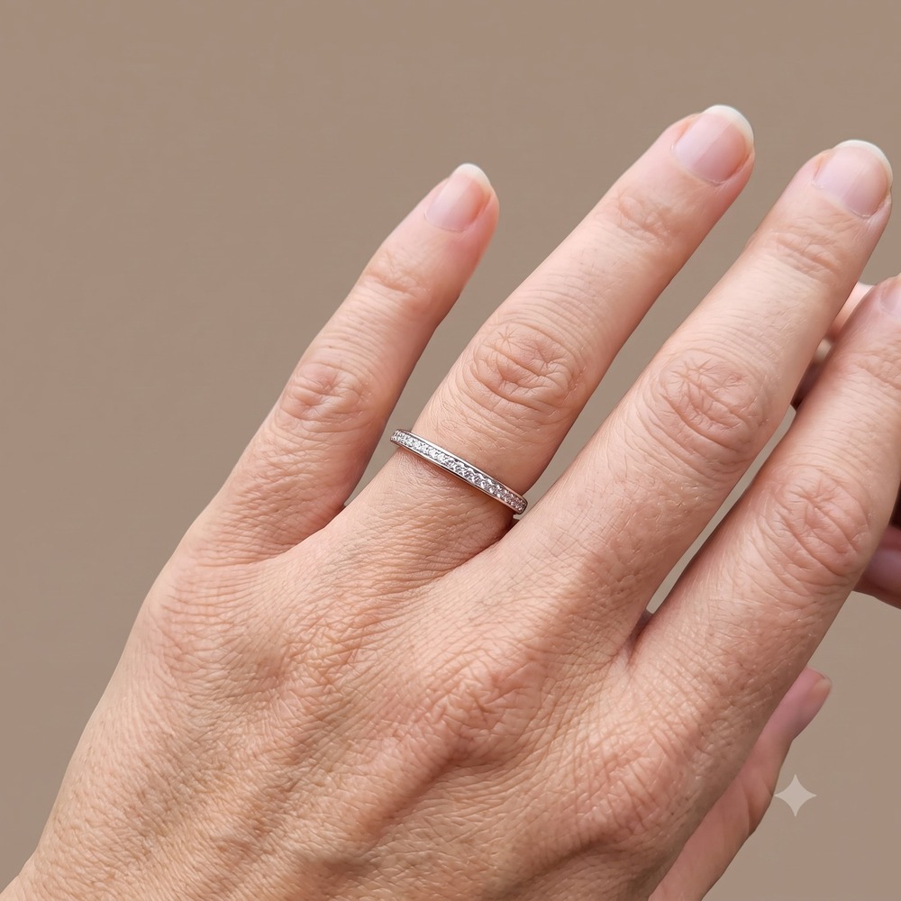 925 Sterling Silver CZ Eternity Band Stackable Minimalist Ring Plus Sz 11.75
